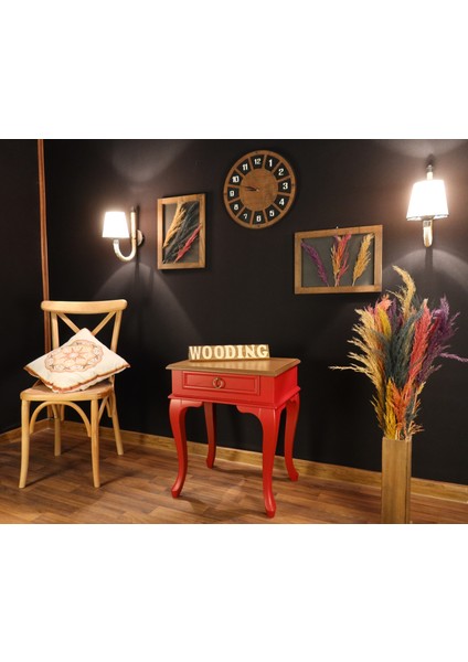 Çekmeceli Masif Kırmızı Naturel Komodin - Yan Sehpa fiyatları