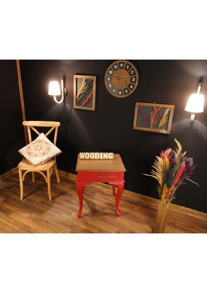 Çekmeceli Masif Kırmızı Naturel Komodin - Yan Sehpa fırsatları