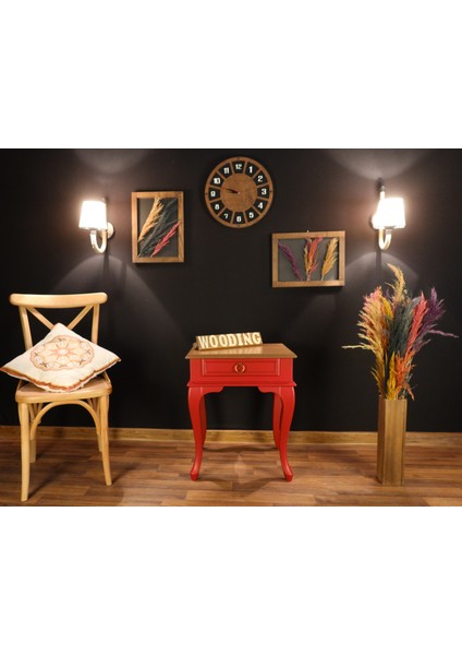 Çekmeceli Masif Kırmızı Naturel Komodin - Yan Sehpa indirimleri