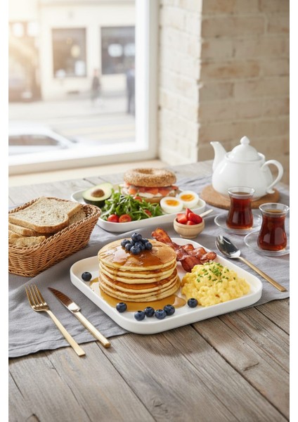 2’li Porselen Kare Servis ve Kahvaltı Tabağı Seti 25X25 cm – Şık Sunum