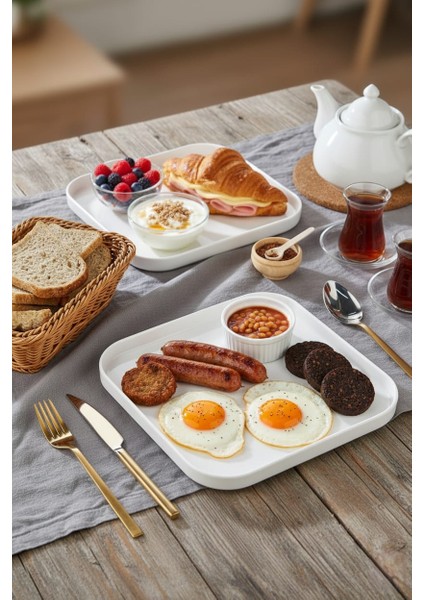 2’li Porselen Kare Servis ve Kahvaltı Tabağı Seti 25X25 cm – Şık Sunum modelleri