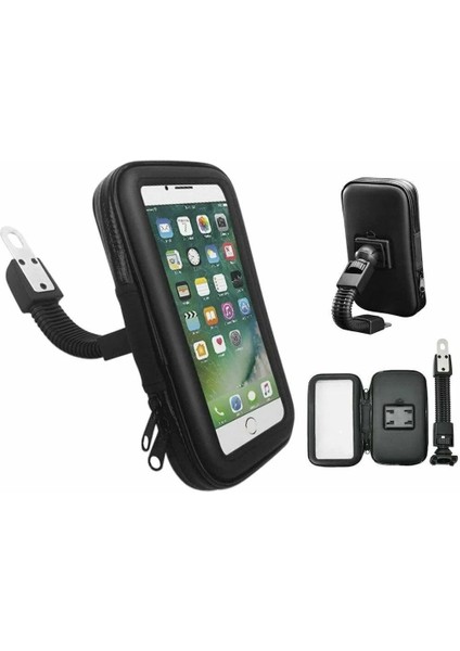 Bisiklet Motosiklet Scooter Atv Telefon Tutucu Fermuarlı Ayna Bağlantılı