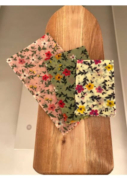 Çiçek Desen Tekrar Kullanılabilen Doğal Balmumlu (Balmumu) Gıda Saklama Kumaş Bez 3’lü modelleri