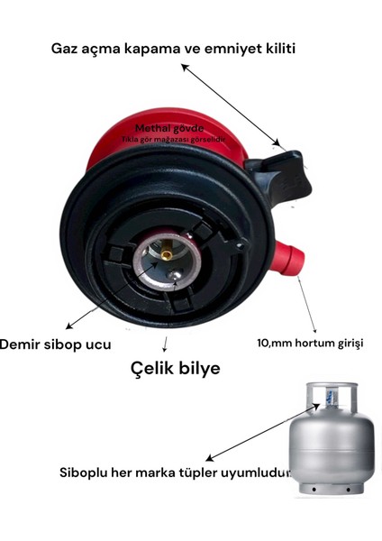 Ev Tüpü Başlığı 12KG Aygaz Milangaz Her Marka Siboplu Tüp Dedantörü Methal Emniyet Kilitli fiyatları