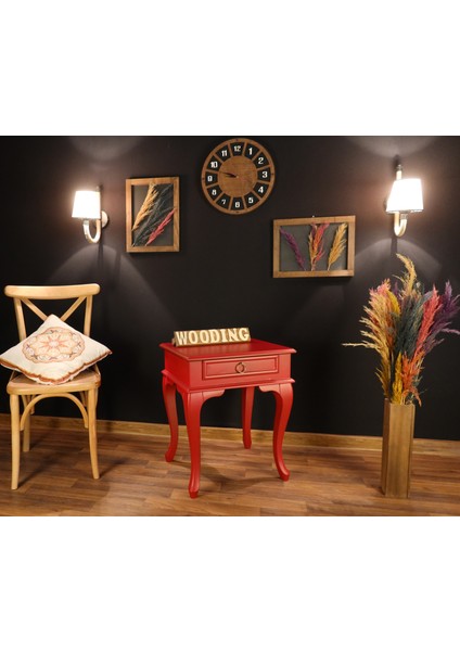 Çekmeceli Masif Kırmızı Komodin - Yan Sehpa