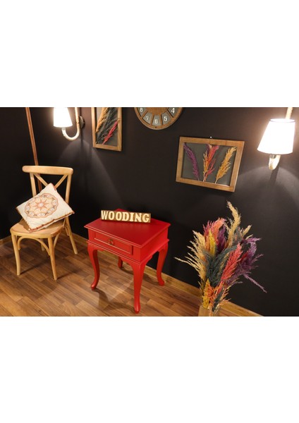 Çekmeceli Masif Kırmızı Komodin - Yan Sehpa fırsatları