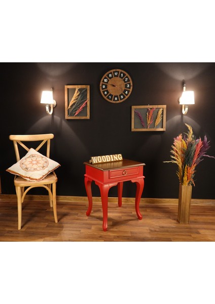 Çekmeceli Masif Kırmızı Ceviz Komodin - Yan Sehpa