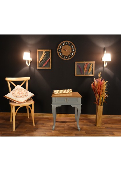 Çekmeceli Masif Gri Naturel Komodin - Yan Sehpa fiyatları