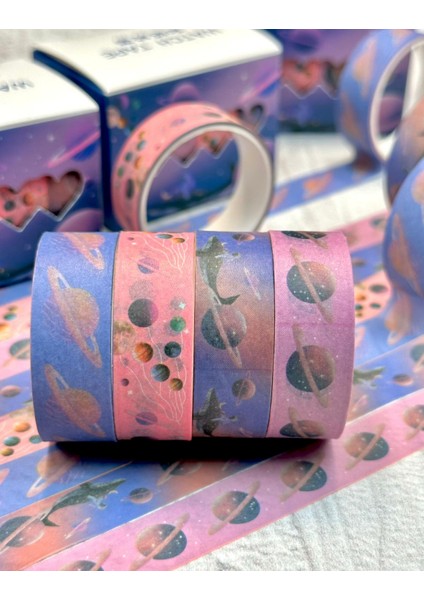 Uzay Keşfi Dekoratif 4'lü Washi Bant Set/washi Tape/masking Tape/desenli Bant fırsatları