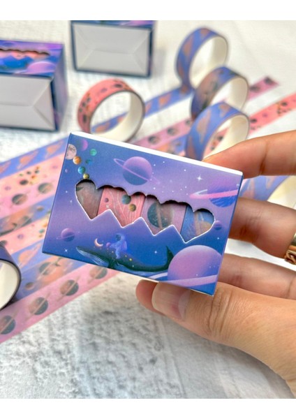 Uzay Keşfi Dekoratif 4'lü Washi Bant Set/washi Tape/masking Tape/desenli Bant indirimleri