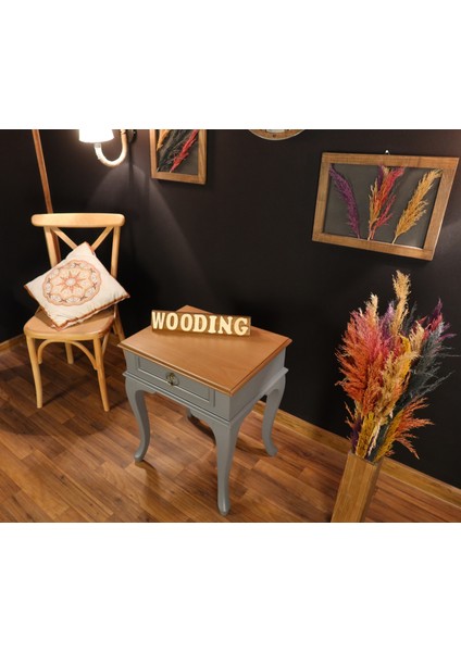 Çekmeceli Masif Gri Naturel Komodin - Yan Sehpa fırsatları