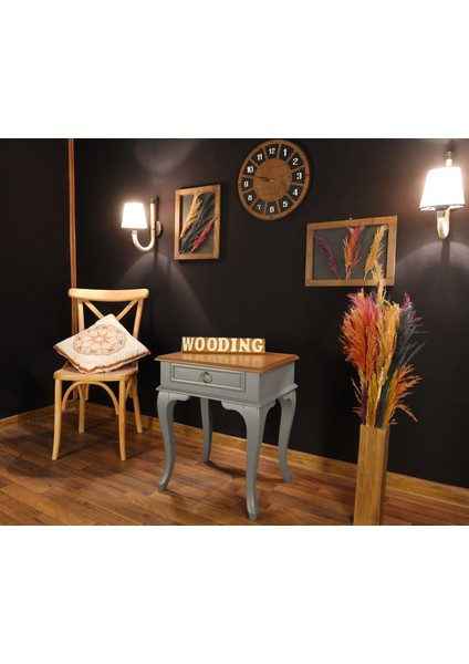 Çekmeceli Masif Gri Naturel Komodin - Yan Sehpa indirimleri