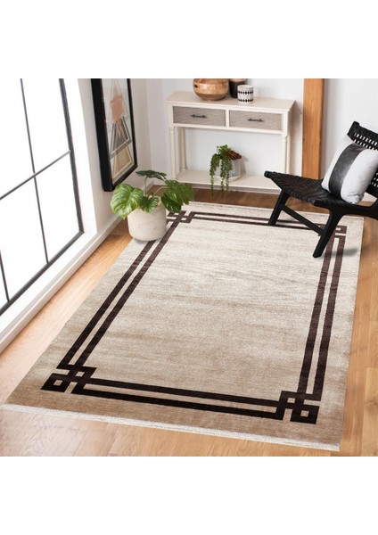 Vizon Çerçeveli Modern Etnik Desenli Halı | Makinada Yıkanabilir | Hav Toz Vermez | Leke Tutmayaz | Kaymaz Taban | Dijital Makine Baskı | Salon Yolluk Mutfak Halısı modelleri