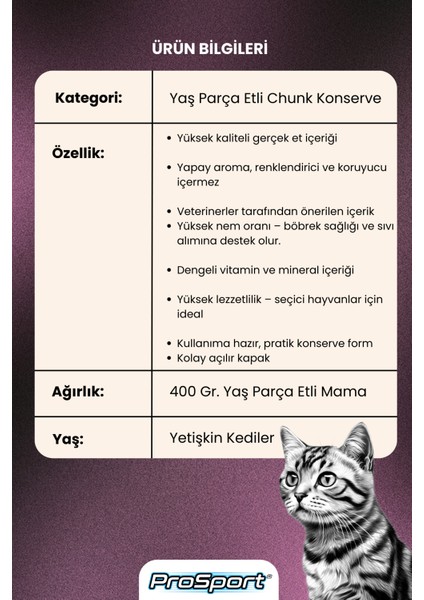 Prosport Chunk Sığır Etli Yetişkin Kedi Konserve Mama 400GR fiyatları