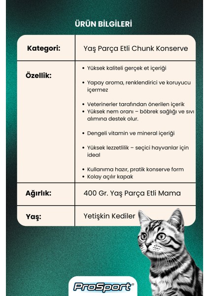 Prosport Chunk Kuzu Etli Yetişkin Kedi Konserve Mama 400GR fiyatları