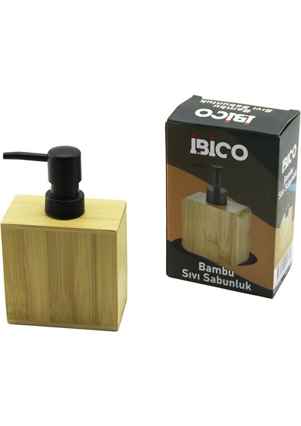 Dikdörtgen Ahşap Bambu Sıvı Sabunluk Siyah Plastik Pompa 5.8 x 9.9cm - Y: 10CM (5248)