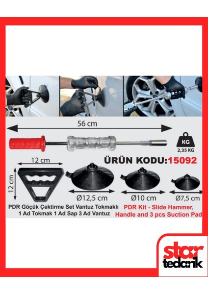 Boyasız Göçük Düzeltme Tokmaklı Göçük Çektirme Vantuzu Seti 1 Ad Tokmak 1 Ad Sap 3 Ad Vantuz