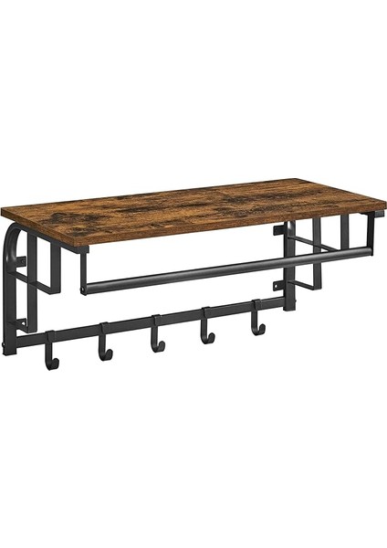 Raflı Duvar Portmanto, 5 Çıkarılabilir Kancalı Duvar Rafı, Asma Çubuklu Duvara Monte Asma Raf LCR12BX