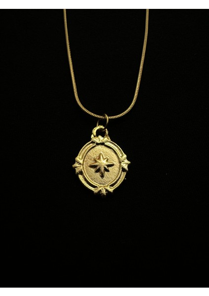 Altın Kaplama Çelik Zincirli Kuzey Yıldızı Kolye 45+5 cm