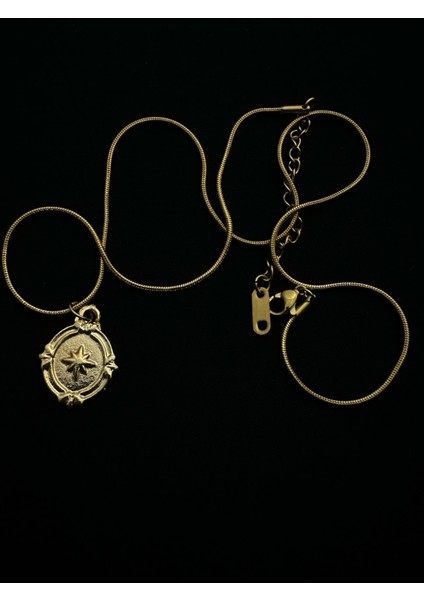 Altın Kaplama Çelik Zincirli Kuzey Yıldızı Kolye 45+5 cm fiyatları