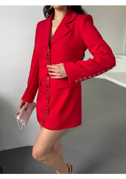 Kadın Gold Çıt Çıt Detaylı Tasarım Model Uzun Blazer Ceket Elbise fiyatları