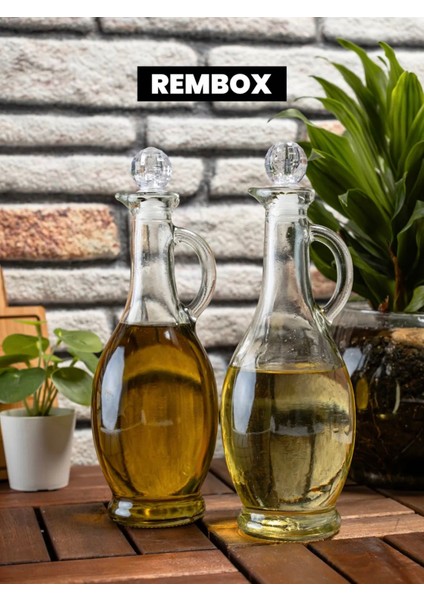 Kulplu 2'li Yağdanlık Seti - Kristal Tıpalı 500 ml Zeytinyağ Sıvıyağ Sirke Nar Ekşisi Şişesi