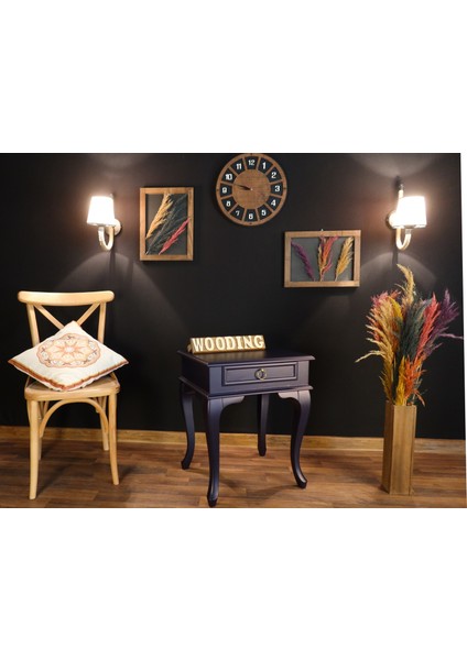 Çekmeceli Masif Lacivert Komodin - Yan Sehpa