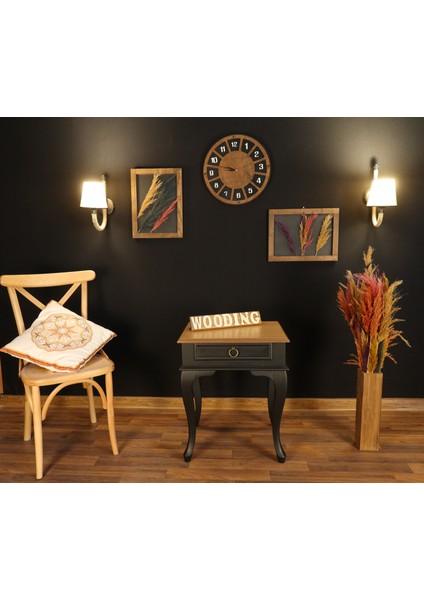 Çekmeceli Masif Siyah Naturel Komodin - Yan Sehpa fiyatları