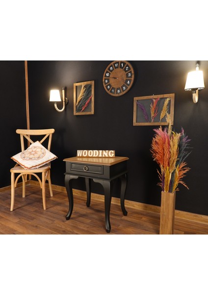 Çekmeceli Masif Siyah Naturel Komodin - Yan Sehpa fırsatları