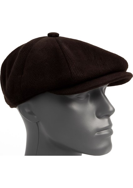 Erkek Kışlık Kaşe Kumaş Desenli Arkası Lastikli Standart Kasket Şapka (Newsboy Cap)