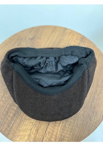 Erkek Kışlık Kaşe Kumaş Desenli Arkası Lastikli Standart Kasket Şapka (Newsboy Cap) fırsatları