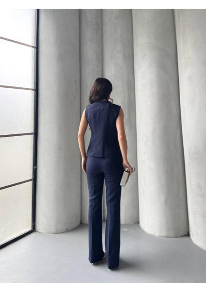 Kadın Gold Kurabiye Düğmeli Yelek Pantolon Takım Elbise modelleri