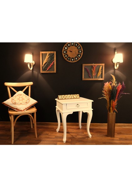 Çekmeceli Masif Krem Komodin - Yan Sehpa