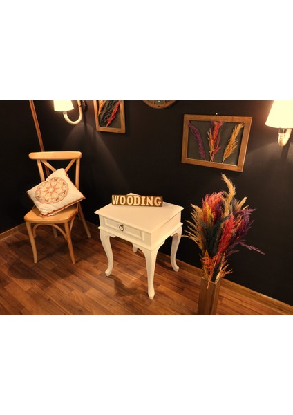 Çekmeceli Masif Krem Komodin - Yan Sehpa fırsatları