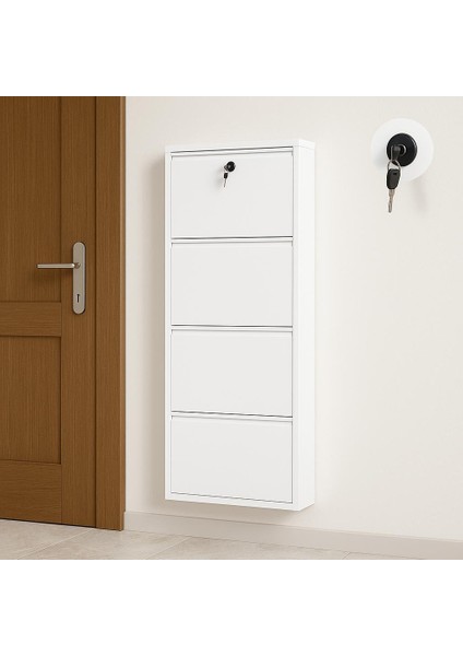 4 Lü Kilitli Beyaz Ayakkabılık