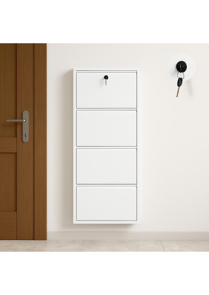 4 Lü Kilitli Beyaz Ayakkabılık fiyatları