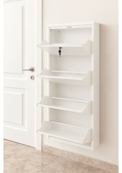 4 Lü Kilitli Beyaz Ayakkabılık modelleri