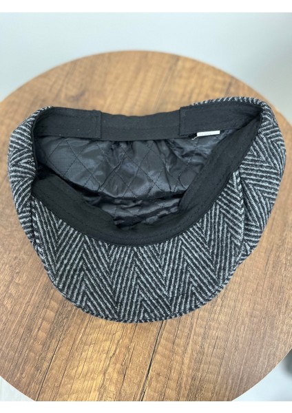 Erkek Kışlık Kaşe Kumaş Desenli Arkası Lastikli Standart Kasket Şapka (Newsboy Cap) fırsatları