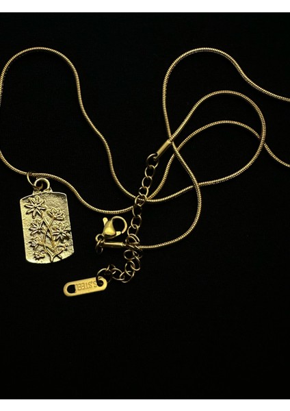 Altın Kaplama Çelik Zincirli Çiçek Işlemeli Kolye 45+5 cm fiyatları