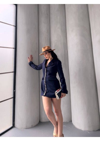 Kadın Gold Çıt Çıt Detaylı Tasarım Model Uzun Blazer Ceket Elbise fırsatları