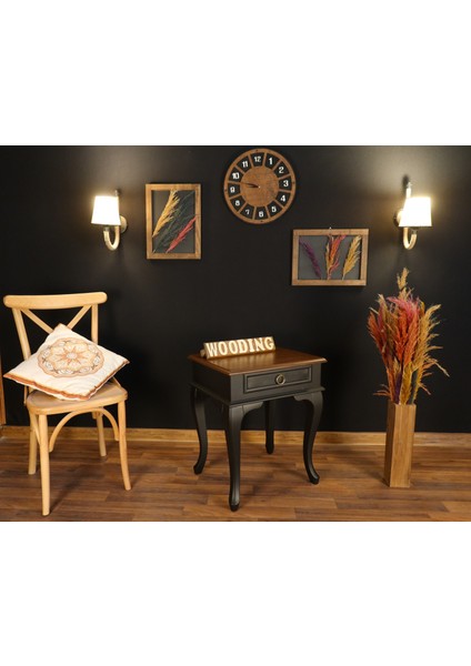 Çekmeceli Masif Siyah Ceviz Komodin - Yan Sehpa