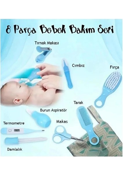 8 Parça Mavi Bebek Bakım Seti Yeni Doğan Bakımı Ateş Ölçer Tırnak Makası Cımbız Tarak Fırça Kiti fiyatları