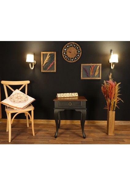 Çekmeceli Masif Siyah Ceviz Komodin - Yan Sehpa fırsatları