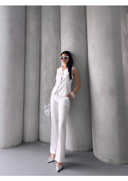 Kadın Gold Kurabiye Düğmeli Yelek Pantolon Takım Elbise fiyatları