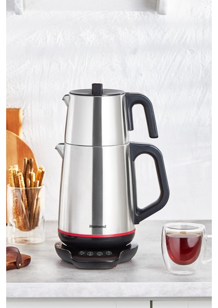 Paslanmaz Çelik Konuşan Çay Makinesi, Inox ve Siyah, 1800 W, Şık ve Pratik Kullanım