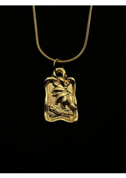 Altın Kaplama Çelik Zincirli Çiçek Desenli Vincent Kolye 45+5 cm