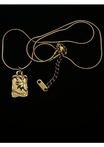 Altın Kaplama Çelik Zincirli Çiçek Desenli Vincent Kolye 45+5 cm fiyatları