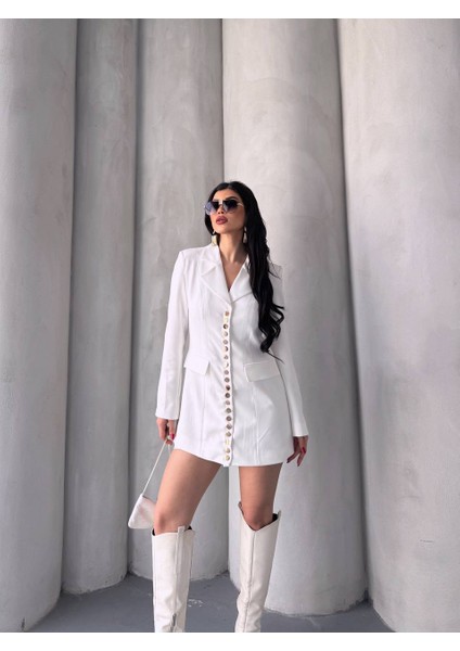 Kadın Gold Çıt Çıt Detaylı Tasarım Model Uzun Blazer Ceket Elbise fiyatları