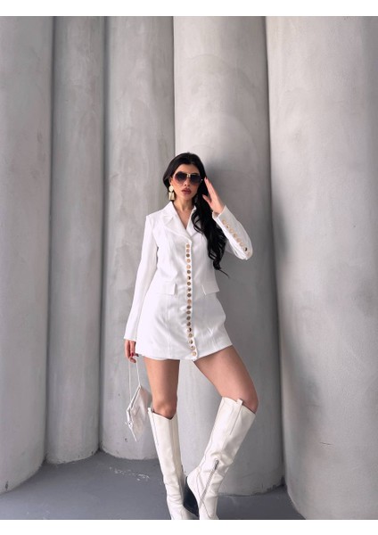 Kadın Gold Çıt Çıt Detaylı Tasarım Model Uzun Blazer Ceket Elbise fırsatları