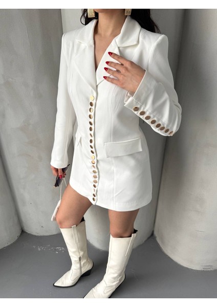 Kadın Gold Çıt Çıt Detaylı Tasarım Model Uzun Blazer Ceket Elbise indirimleri